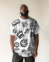 Big & Tall Men's Street Fashion Graffiti Cartoon Print Round Neck Short Sleeve T-Shirt
